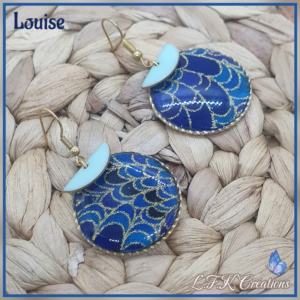 Créoles Louise en tissu bleu et acier inoxydable or