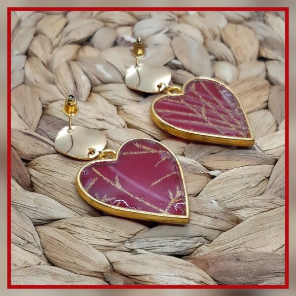 Lovely boucles cœurs rouges en acier inoxydable or et tissu rouge