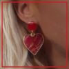 Lovely boucles cœurs rouges en acier inoxydable or et tissu rouge
