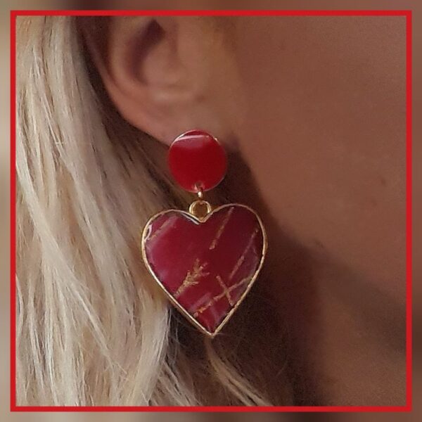 Lovely boucles cœurs rouges en acier inoxydable or et tissu rouge