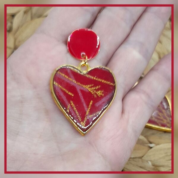 Lovely boucles cœurs rouges en acier inoxydable or et tissu rouge