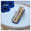 Louise barrette or et bleu, pour femme, fille, en tissu Japonais et acier inoxydable or. Réalisée à la main. Pièce unique.