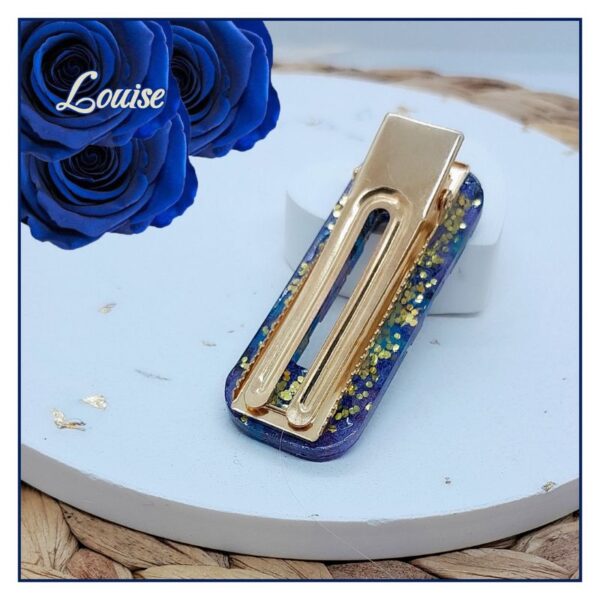 Louise barrette or et bleu, pour femme, fille, en tissu Japonais et acier inoxydable or. Réalisée à la main. Pièce unique.