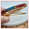 Sophia barrette colorée, bohème chic, tendances pour femmes et filles en tissu Japonais coloré et acier inoxydable or. Pièce unique.