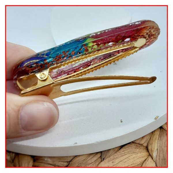 Sophia barrette colorée, bohème chic, tendances pour femmes et filles en tissu Japonais coloré et acier inoxydable or. Pièce unique.
