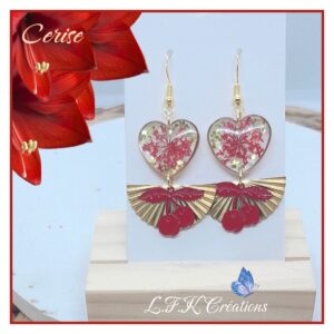 Cerise boucles rouges or, fleurs séchées et acier inoxydable or