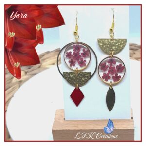 Yara boucles rouges et dorées, fleurs séchées et acier inoxydable or (hypoallergéniques)