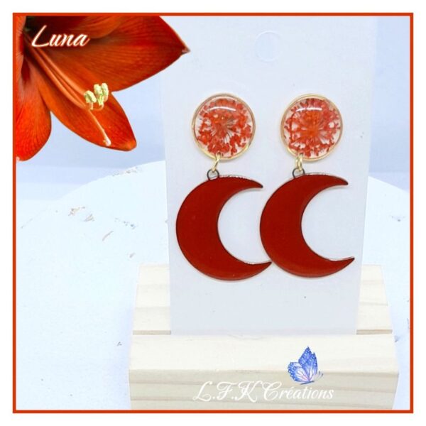 Luna boucles colorées et dorées, fleurs séchées et acier inoxydable or (hypoallergéniques).