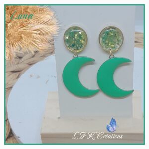 Luna boucles colorées et dorées, fleurs séchées, paillettes et acier inoxydable or (hypoallergéniques).