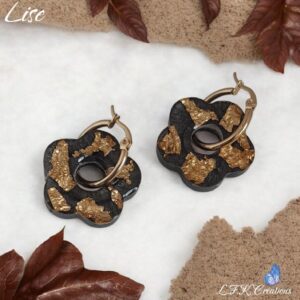 Lisa créoles fleurs dorées, résine marron et acier inoxydable or (hypoallergéniques)