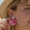 Amélie Boucles Washi et Acier inoxydable. Bijoux faits main au motif floral rose, légers et hypoallergéniques. Ajoutez une touche japonaise à votre style !