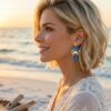 Boucles d'oreilles Camélia L'Élégance Céleste en Fleurs et acier inoxydable Or.