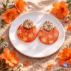 Boucles Hana Oranges Fleurs en papier Washi japonais et acier inoxydable or.